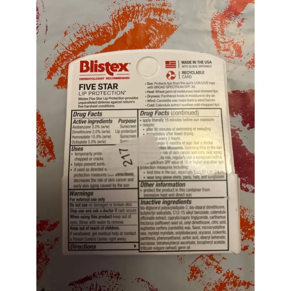 New Blistex 2pk Five Star Lip Protection Sunscreen SPF 30🌞 Lip Balm 0.15oz each